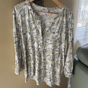 J. Jill Cream and Yellow Floral Blouse